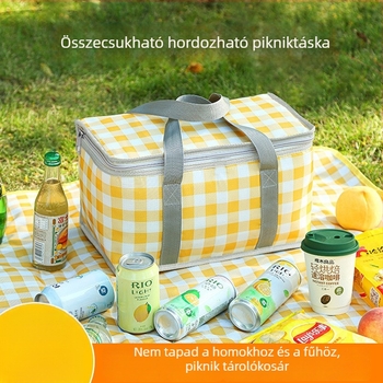 Hőszigetelt nagy kapacitású piknik kosár, hordozható és összecsukható kempinghez, alumíniumfólia béléssel
