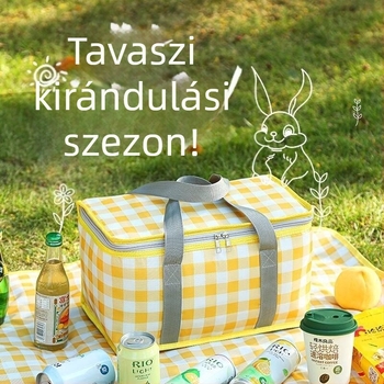 Hőszigetelt nagy kapacitású piknik kosár, hordozható és összecsukható kempinghez, alumíniumfólia béléssel