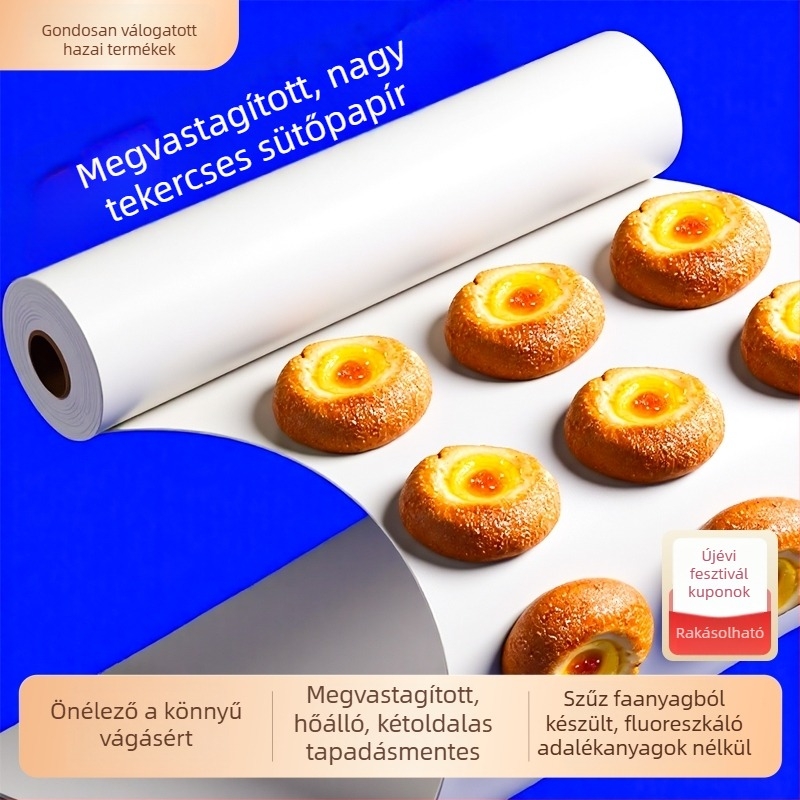 Szilikon bevonat sütőpapír sütőhöz és Air Fryerhez, élelmiszer-minőségű, zsírelnyelő papír, 20 m hosszú tekercs