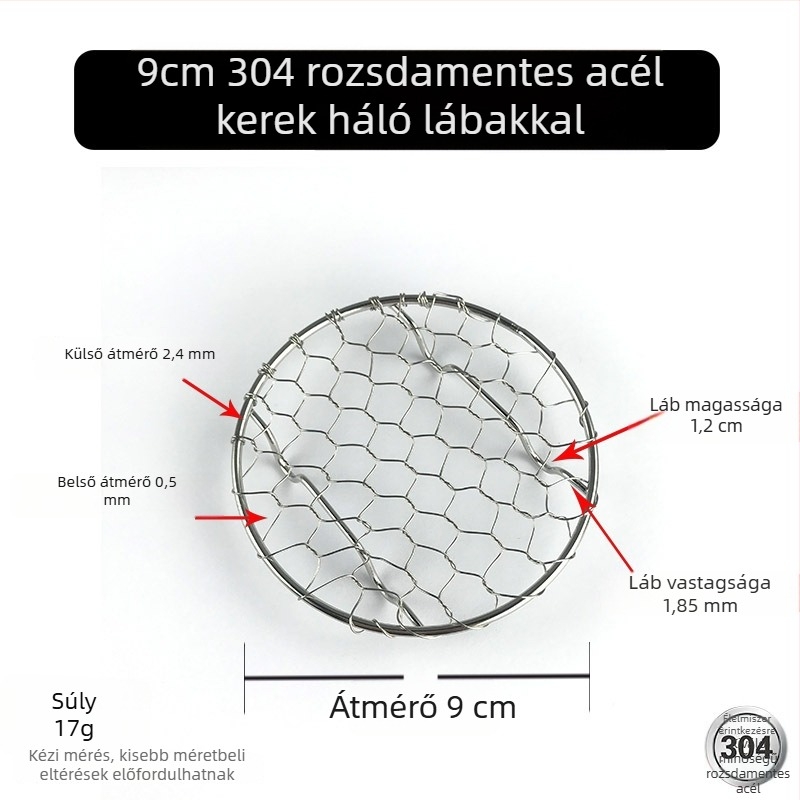 304 rozsdamentes acél kör alakú kézzel szőtt olajlevezető rács sült ételekhez, pirítós tartó és rozsdamentes grill