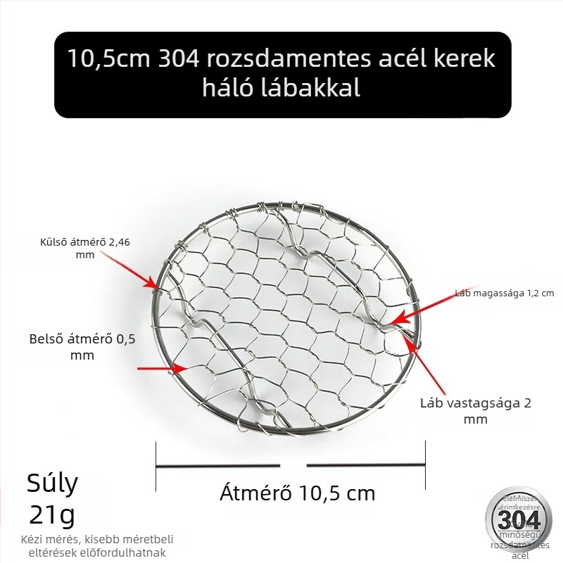 304 rozsdamentes acél kör alakú kézzel szőtt olajlevezető rács sült ételekhez, pirítós tartó és rozsdamentes grill