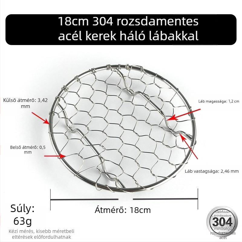 304 rozsdamentes acél kör alakú kézzel szőtt olajlevezető rács sült ételekhez, pirítós tartó és rozsdamentes grill