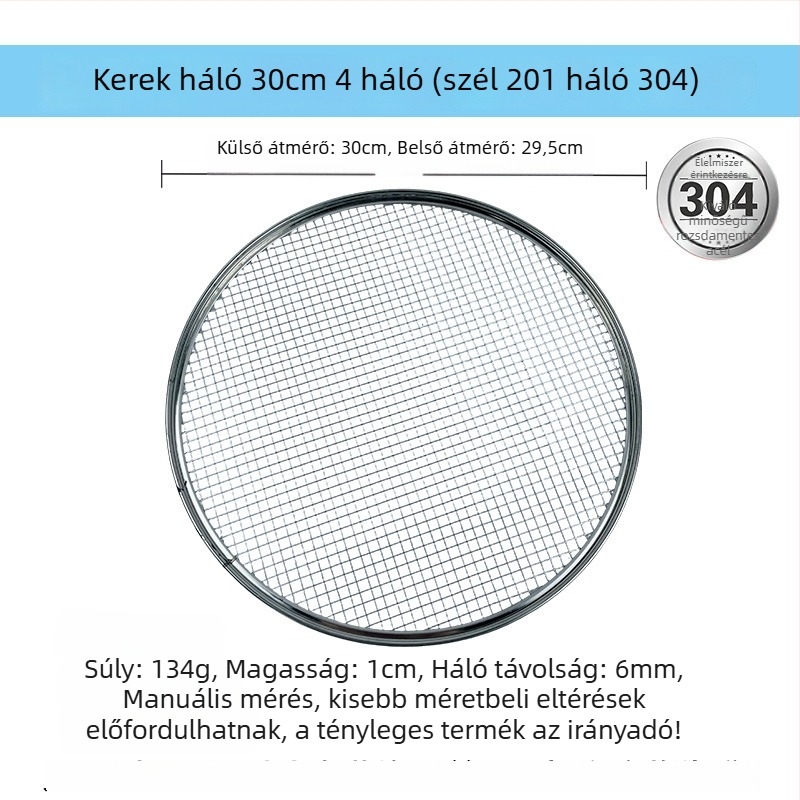 304 rozsdamentes acél kör alakú kézzel szőtt olajlevezető rács sült ételekhez, pirítós tartó és rozsdamentes grill