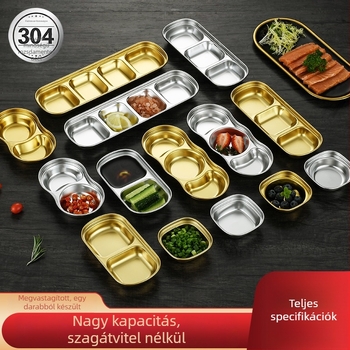 Koreai stílusú rácsos mártásos tál, 304 rozsdamentes acélból, arany felülettel, négyzet alakú, ideális szószokhoz, hot pot és grillhez, szabadtéri kempingezéshez.