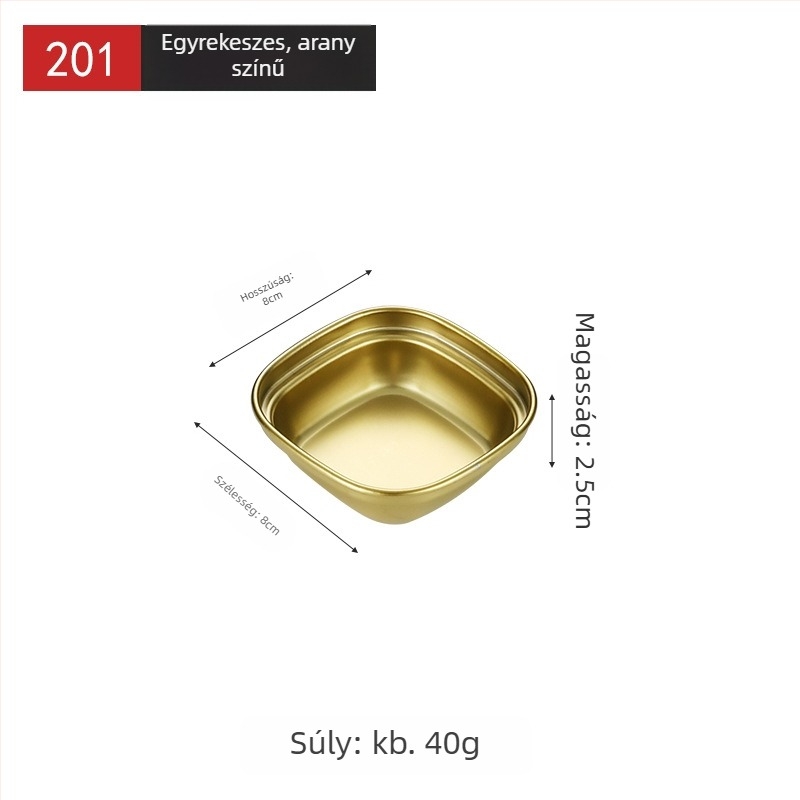 Koreai stílusú rácsos mártásos tál, 304 rozsdamentes acélból, arany felülettel, négyzet alakú, ideális szószokhoz, hot pot és grillhez, szabadtéri kempingezéshez.