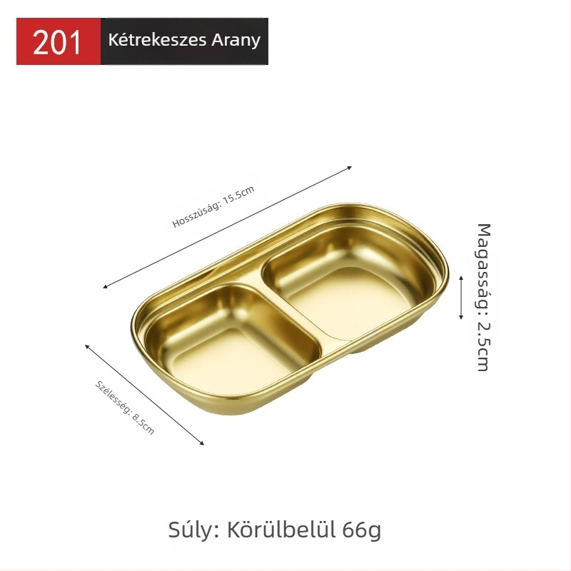 Koreai stílusú rácsos mártásos tál, 304 rozsdamentes acélból, arany felülettel, négyzet alakú, ideális szószokhoz, hot pot és grillhez, szabadtéri kempingezéshez.