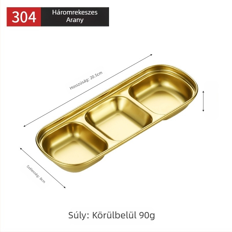Koreai stílusú rácsos mártásos tál, 304 rozsdamentes acélból, arany felülettel, négyzet alakú, ideális szószokhoz, hot pot és grillhez, szabadtéri kempingezéshez.