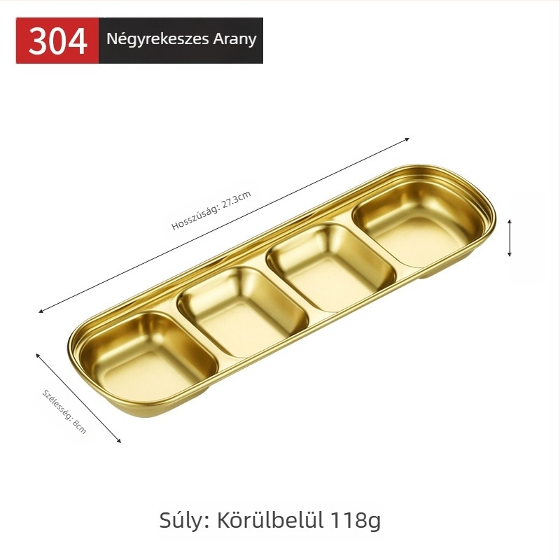 Koreai stílusú rácsos mártásos tál, 304 rozsdamentes acélból, arany felülettel, négyzet alakú, ideális szószokhoz, hot pot és grillhez, szabadtéri kempingezéshez.