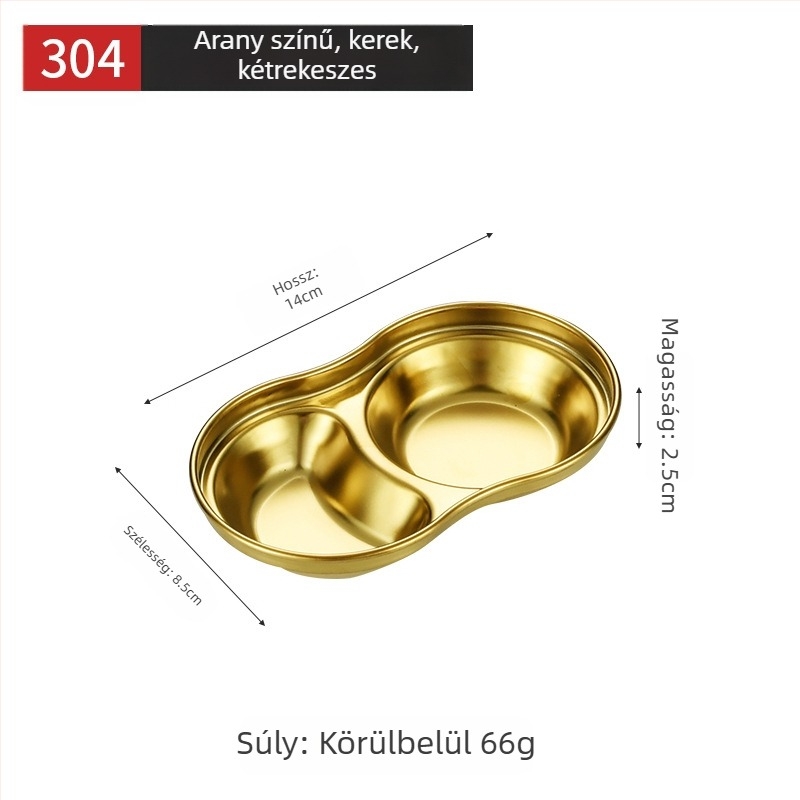 Koreai stílusú rácsos mártásos tál, 304 rozsdamentes acélból, arany felülettel, négyzet alakú, ideális szószokhoz, hot pot és grillhez, szabadtéri kempingezéshez.