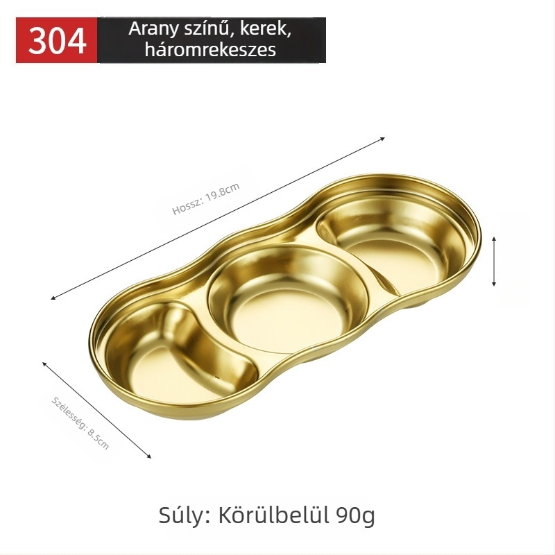 Koreai stílusú rácsos mártásos tál, 304 rozsdamentes acélból, arany felülettel, négyzet alakú, ideális szószokhoz, hot pot és grillhez, szabadtéri kempingezéshez.