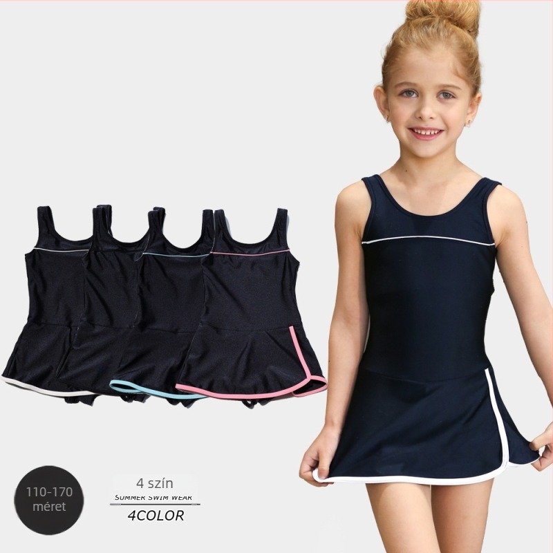 Lányoknak szóló divatos fürdőruha - aranyos egyszínű, nylon anyagból, poliészter bélés, méret 12–14, SKL1620
