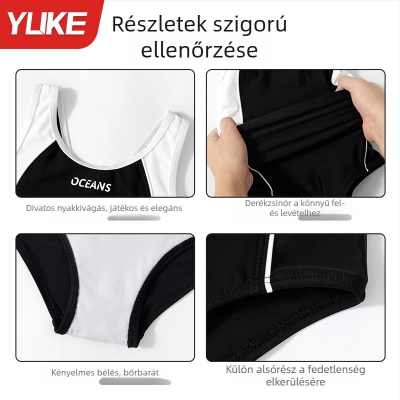Gyermekeknek szóló 2024-es új modell, nagyobb gyerekeknek, egybeöltözős úszóruha prémium érzetű, termálforrás ihletésű, professzionális úszókészlet