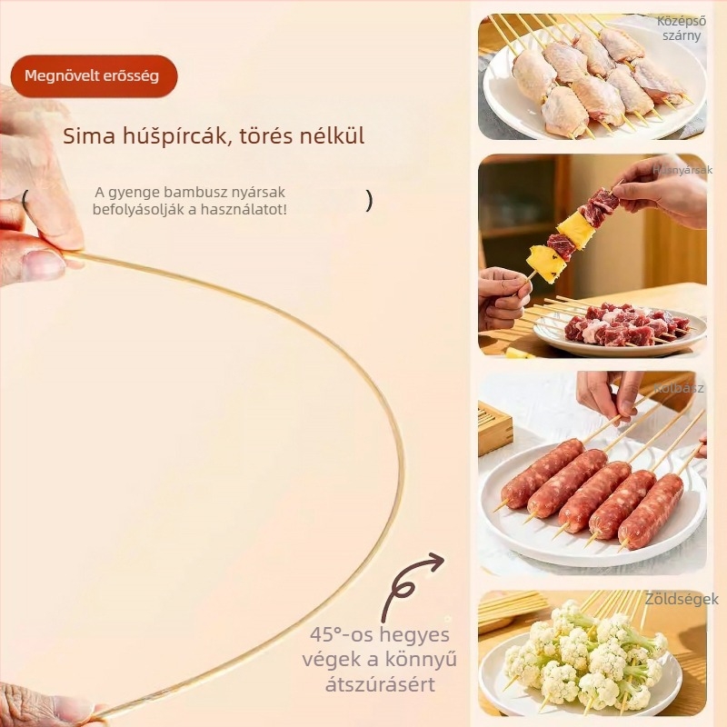 Egyszer használatos bambusz nyársak grillsütőhöz, hosszú bambusz nyársak, 5000 darab