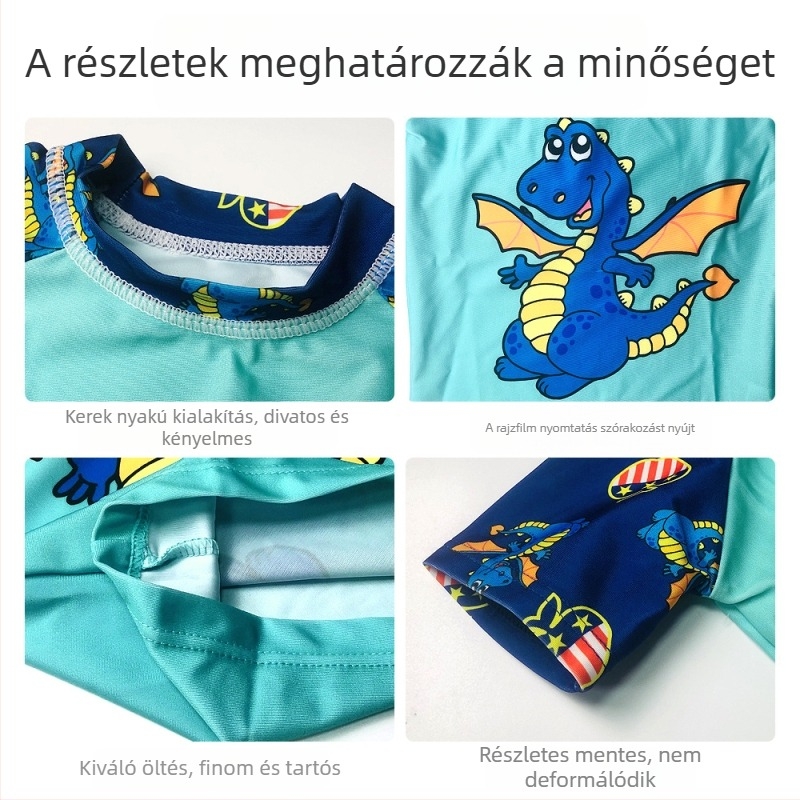 Fiúknak készült egyrészes fürdőruha karikatúra mintával, gyorsan száradó, UV-védelem, strandhoz