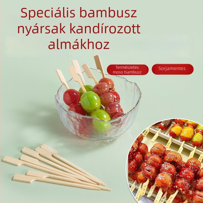 Cukorral bevont gyümölcsnyársak, bambusz nyársak odénhez, egyszer használatos mini barbecue nyársak, gyümölcs grillhez