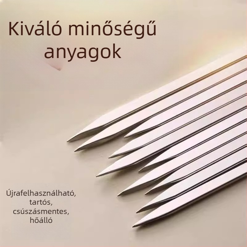 Rozsdamentes acél grillszúrók – sík és kerek nyársak, teljes készlet bárányhúshoz grillhez
