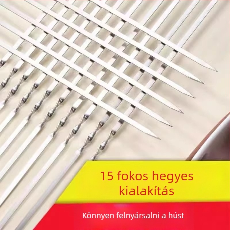 Rozsdamentes acél grillszúrók – sík és kerek nyársak, teljes készlet bárányhúshoz grillhez