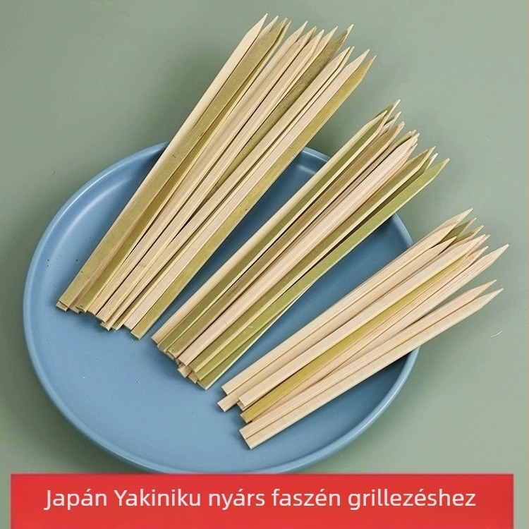 Lapos bambusz nyárs Japán yakitorihoz és faszénes grillezéshez, egyszer használatos kereskedelmi nyársak húsra és gyümölcsre, hossz 15-25 cm