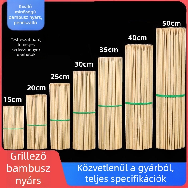 Egyszer használatos bambusznyársak kereskedelmi felhasználásra, ideális báránynyársakhoz, grillezett kolbászokhoz és nassolnivalókhoz