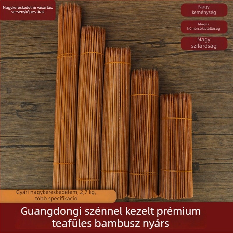 Szénizált bambusz egyszer használatos nyársak, extrém kemények, fekete színűek, 20–40 cm hosszú, Ø 2.0–4.0 mm, grillsütőhöz – bárány- és kolbásznyársak