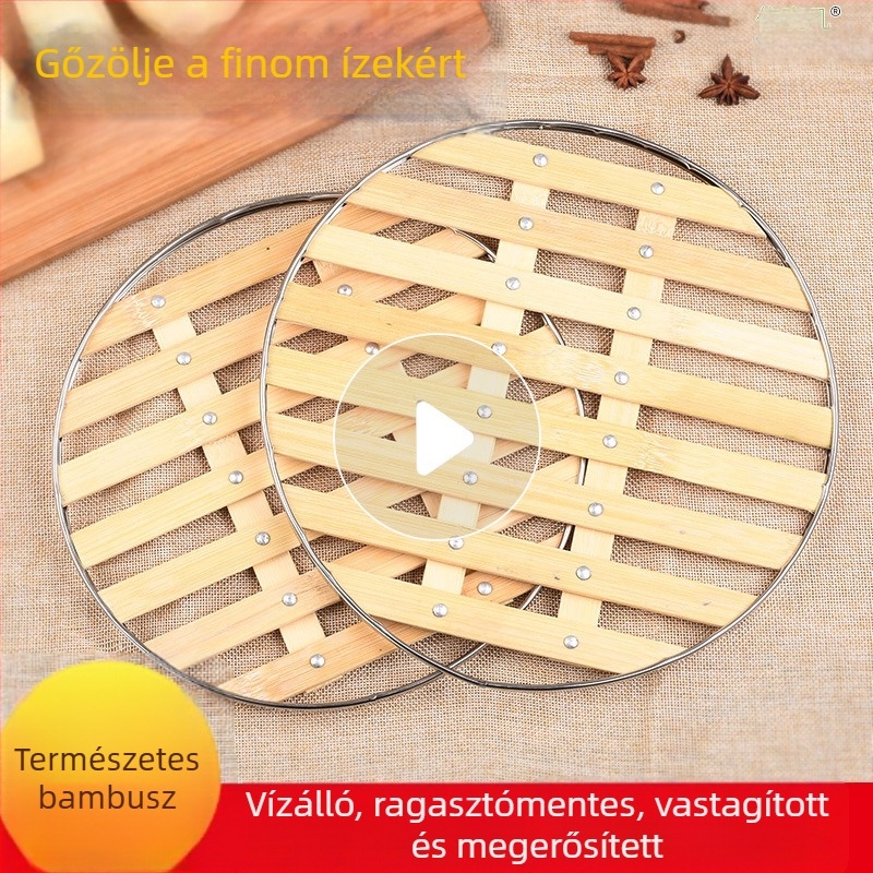 Otthoni kör alakú bambusz gőzölő készlet – tartalmaz tálcát, kosarat, alátétet, rácsot és betétet