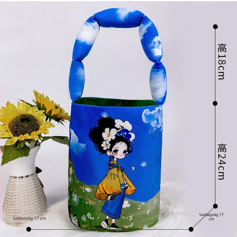 Női vászon bucket bag, nagy kapacitású, koreai stílus