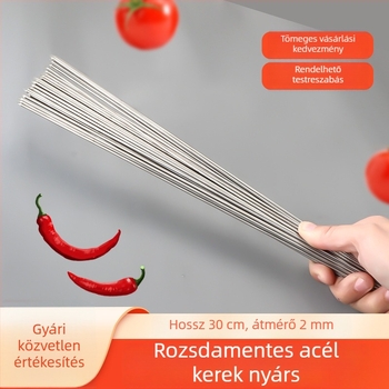 Rozsdamentes acél grillnyársak, kereskedelmi kivitelben, vastagabb körkörös nyársak grillhez hús és bárány számára, kampós nyársak