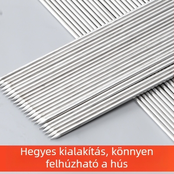 Rozsdamentes acél grillnyársak, kereskedelmi kivitelben, vastagabb körkörös nyársak grillhez hús és bárány számára, kampós nyársak