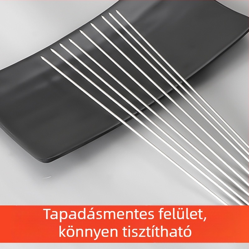 Rozsdamentes acél grillnyársak, kereskedelmi kivitelben, vastagabb körkörös nyársak grillhez hús és bárány számára, kampós nyársak