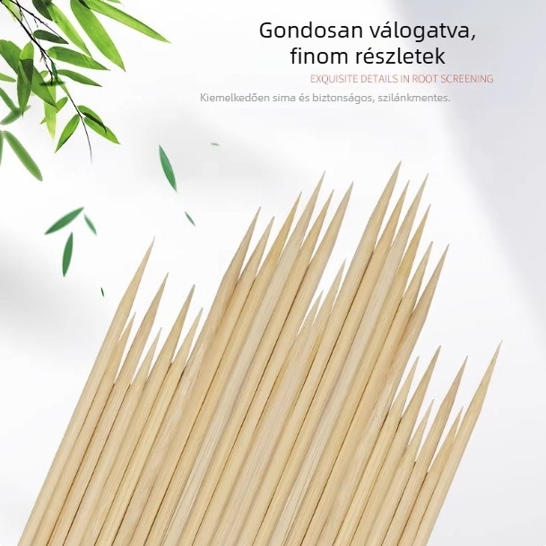 Egyszer használatos bambusznyárs grillhez, gyümölcsnyársak és karamellizált gyümölcsnyársak.