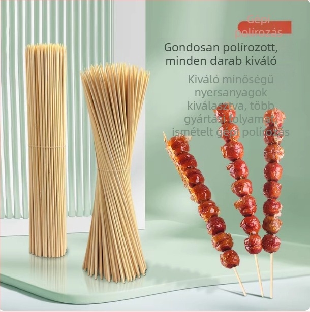 Egyszer használatos bambusznyárs grillhez, gyümölcsnyársak és karamellizált gyümölcsnyársak.