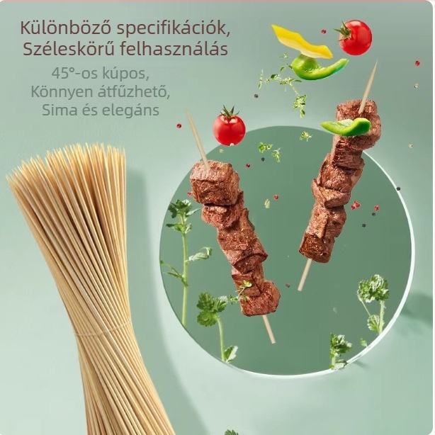 Egyszer használatos bambusznyárs grillhez, gyümölcsnyársak és karamellizált gyümölcsnyársak.