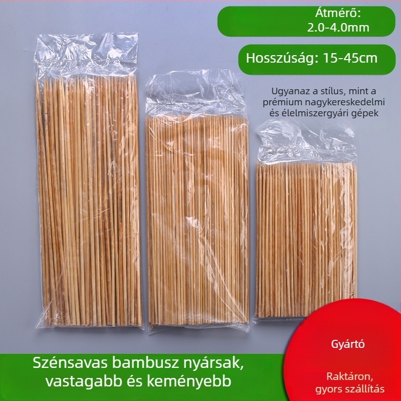 Egyszer használatos bambusznyársak, rendkívül keményen karbonizáltak, kereskedelmi felhasználásra, tömeges csomagolásban