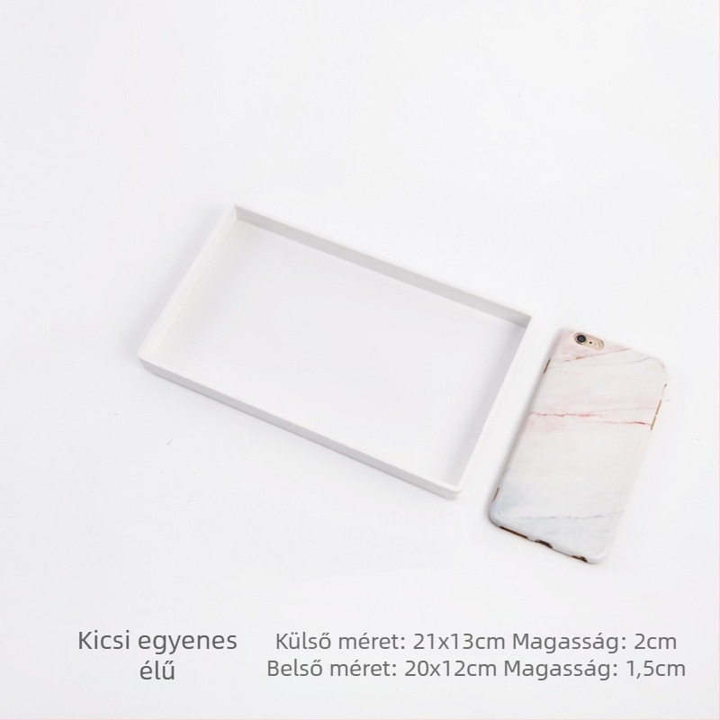 Téglalap alakú melamin tálca kis méretű lemezekkel, teás- és vizespoharokkal, szállodai szobákba, szépségszalonokba és otthoni használatra