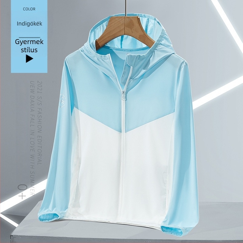 UPF50+ gyermekeknek készült napvédő kabát fiúknak és lányoknak, nyár, Ice Silk anyagból, ultra vékony, lélegző, kapucnis