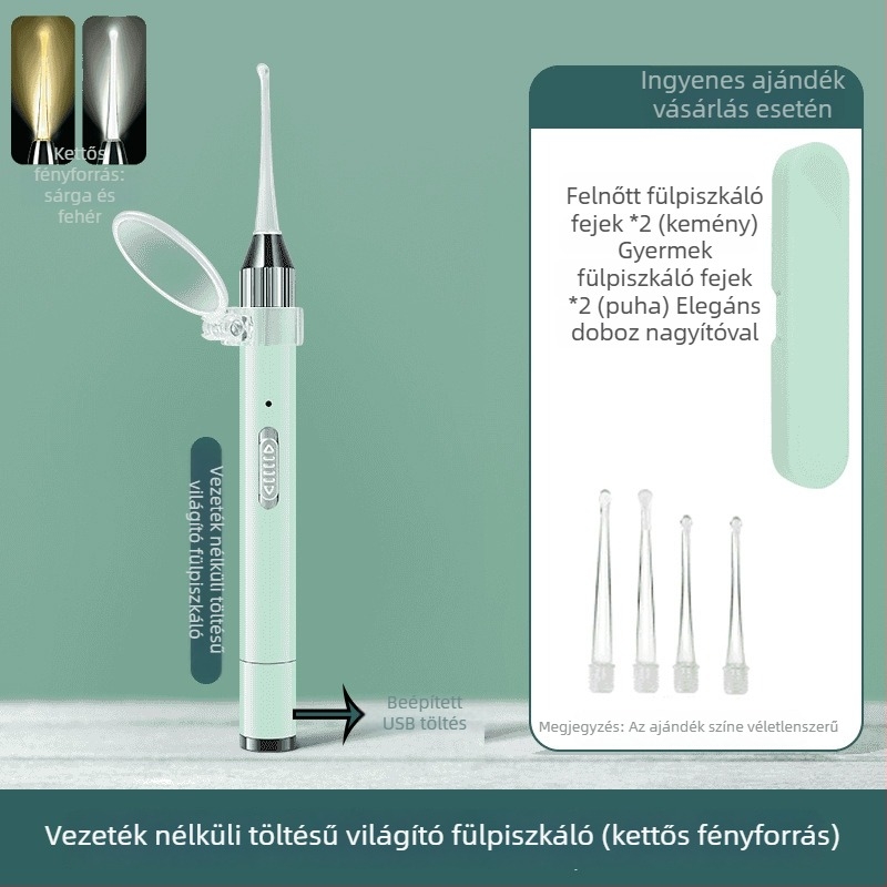 Fénylő fülkanál világítással, puha végű fültisztító eszköz babáknak és gyerekeknek