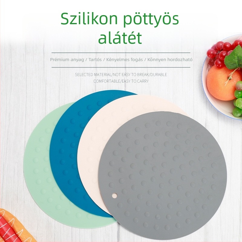 Kerek szilikon étkezési alátét pontmintával, vastag, csúszásmentes és hőálló