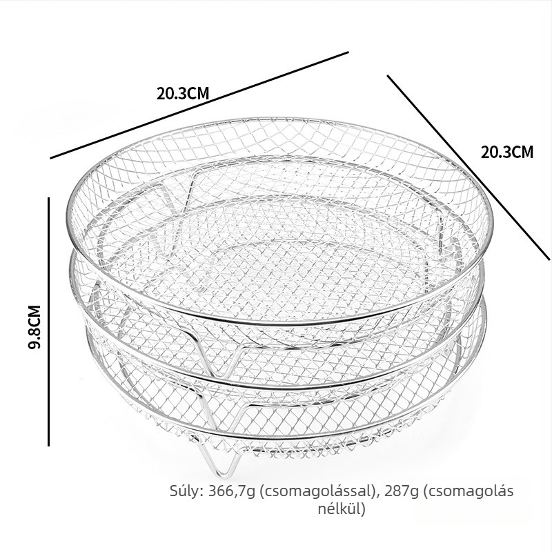 304 rozsdamentes acélból készült többszintes, leválasztható polc légsütő grillhez