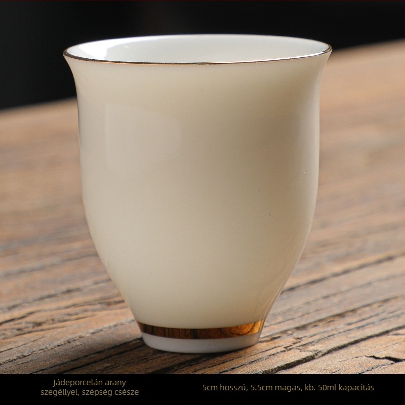 Kung-fu stílusú kerámia teáscsésze arany kerettel, fehér porcelán teáscsésze otthoni használatra