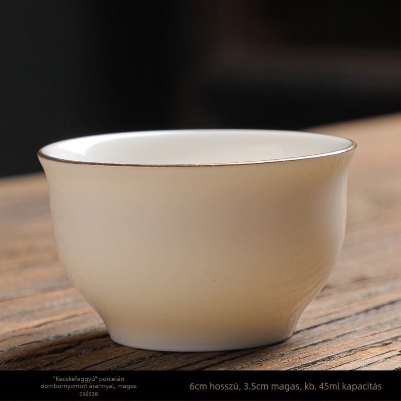 Kung-fu stílusú kerámia teáscsésze arany kerettel, fehér porcelán teáscsésze otthoni használatra