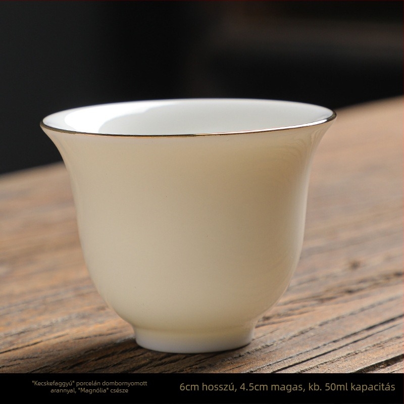 Kung-fu stílusú kerámia teáscsésze arany kerettel, fehér porcelán teáscsésze otthoni használatra