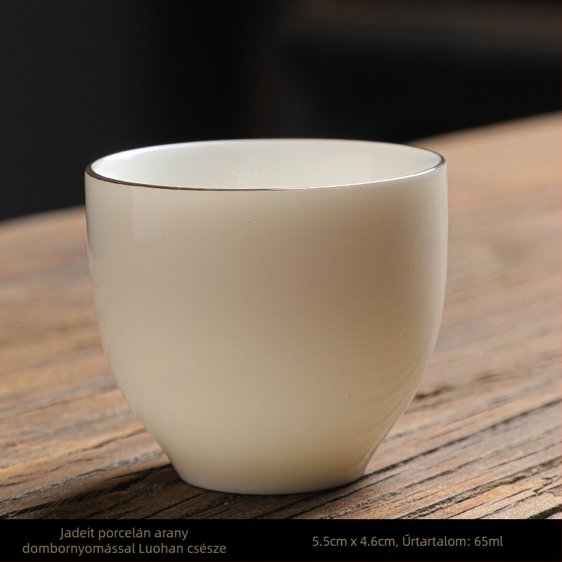 Kung-fu stílusú kerámia teáscsésze arany kerettel, fehér porcelán teáscsésze otthoni használatra