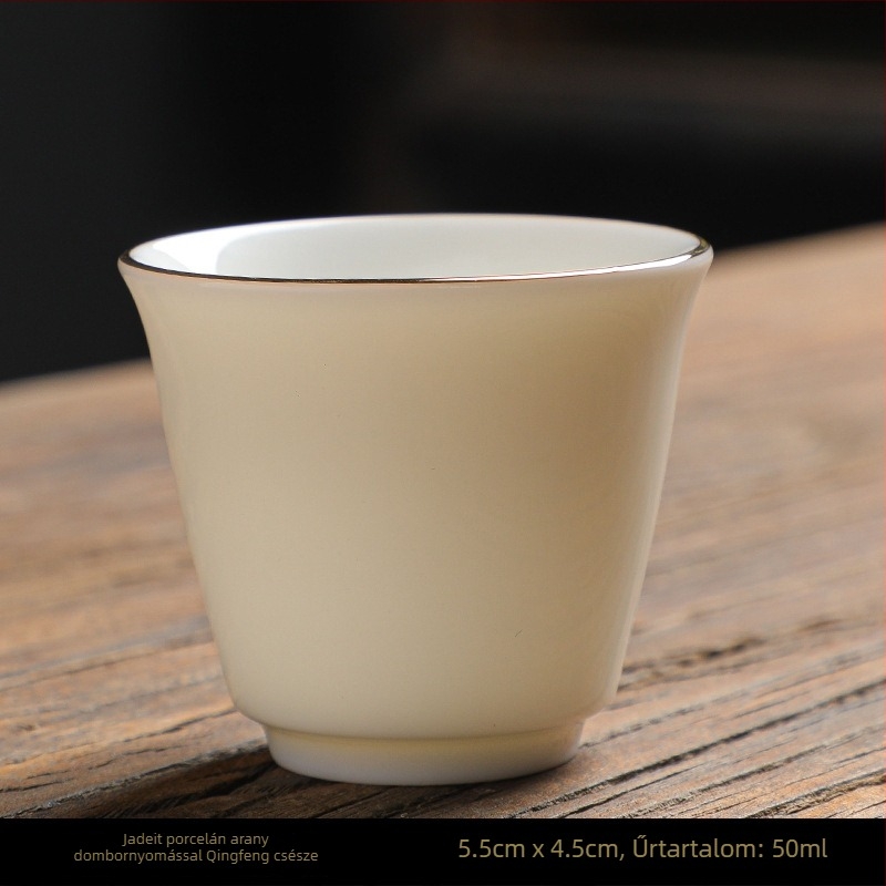 Kung-fu stílusú kerámia teáscsésze arany kerettel, fehér porcelán teáscsésze otthoni használatra