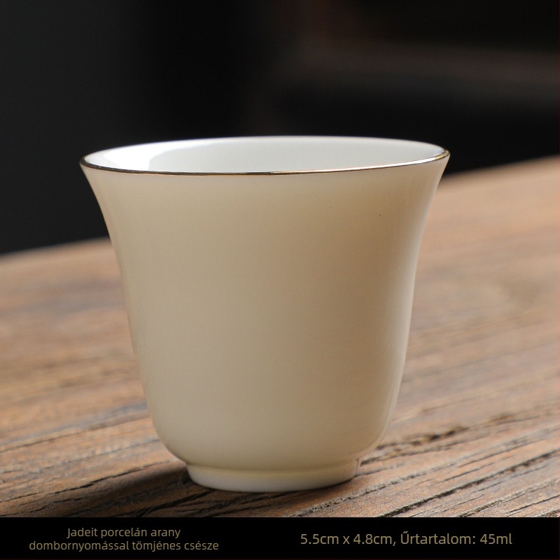 Kung-fu stílusú kerámia teáscsésze arany kerettel, fehér porcelán teáscsésze otthoni használatra