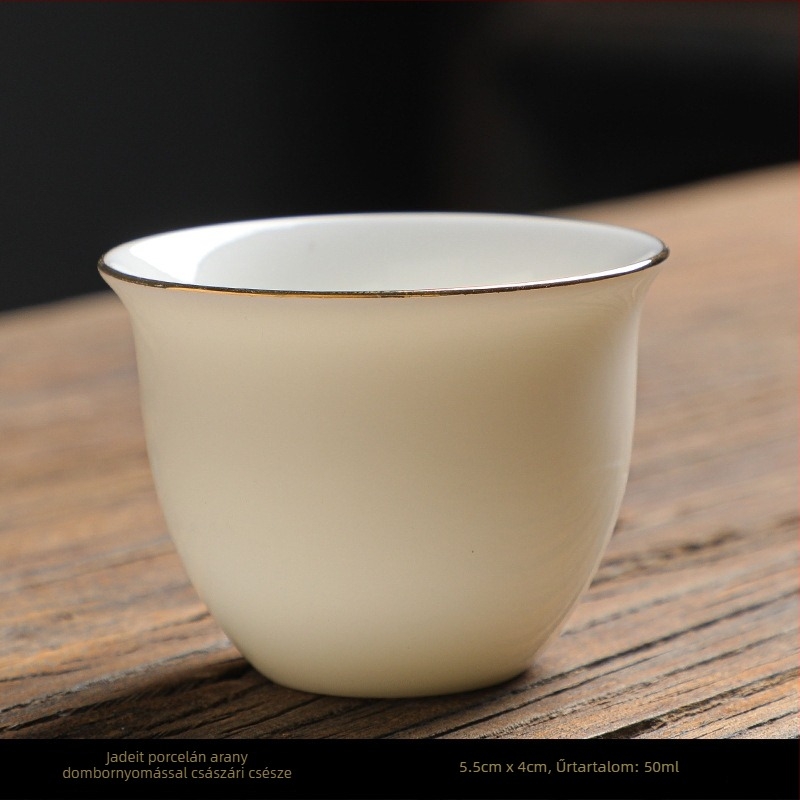 Kung-fu stílusú kerámia teáscsésze arany kerettel, fehér porcelán teáscsésze otthoni használatra