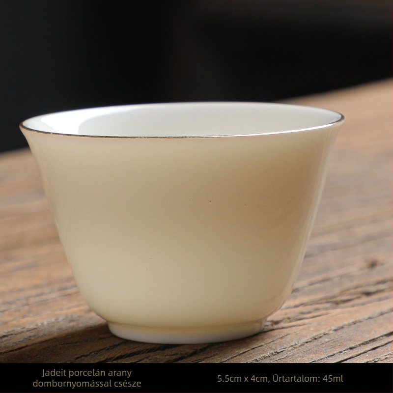 Kung-fu stílusú kerámia teáscsésze arany kerettel, fehér porcelán teáscsésze otthoni használatra