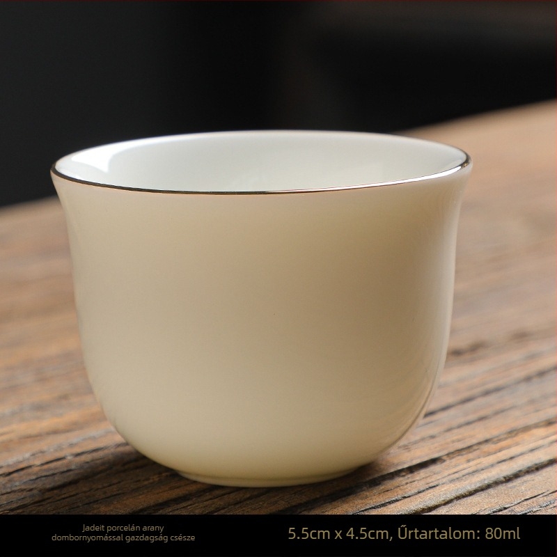 Kung-fu stílusú kerámia teáscsésze arany kerettel, fehér porcelán teáscsésze otthoni használatra