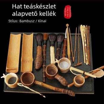 Kínai stílusú, kézzel készített bambusz teáskészlet – hat úriember, teáscsésze, tea ecset, tea klipsz, bambusz tea ceremóniája kiegészítői