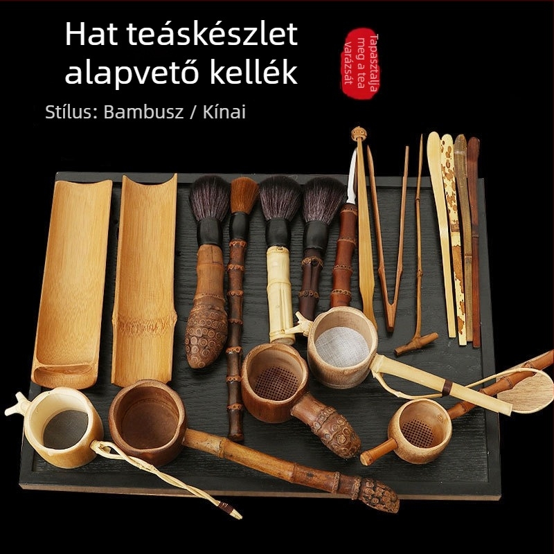 Kínai stílusú, kézzel készített bambusz teáskészlet – hat úriember, teáscsésze, tea ecset, tea klipsz, bambusz tea ceremóniája kiegészítői