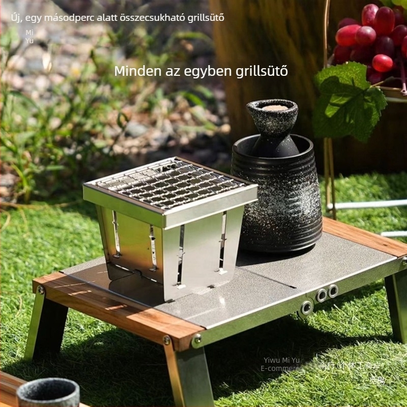 Fejlesztett zseb-tea főző tűzhely, hordozható összecsukható rozsdamentes acél grill beltéri és kültéri használatra
